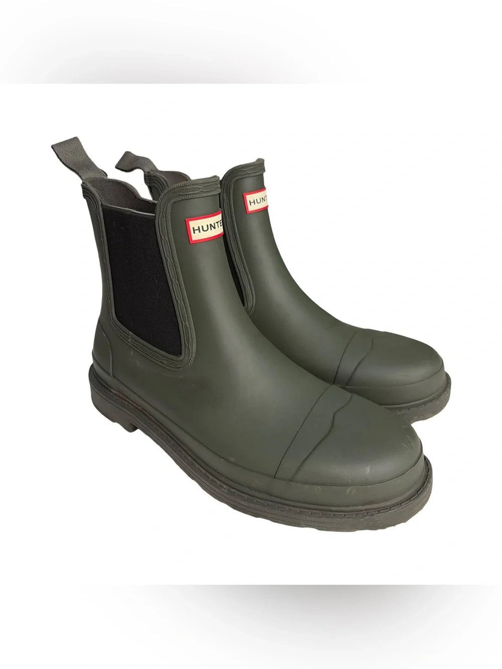 Hunter Olive Chelsea Short Rain Boots with Black Elastic